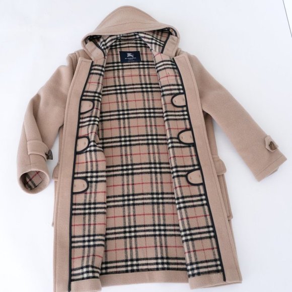 Burberry 100% Wool Beige Duffle Toggle Button Peacoat with Hood Winter Coat - Picture 15 of 16